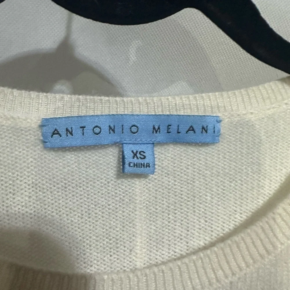 Antonio Melani Cream 100% Cashmere Peplum Hem Sweater Womens XS Quiet Luxury EUC